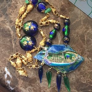 Sterling Dragon Peacock Glass Eye VTG Necklace